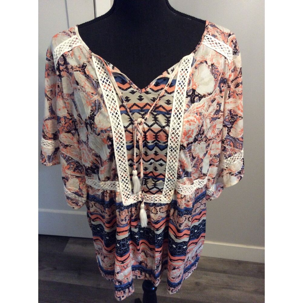 Boho Butterfly Sleeves Tunic Lace Plus size 1X Floral Stretch